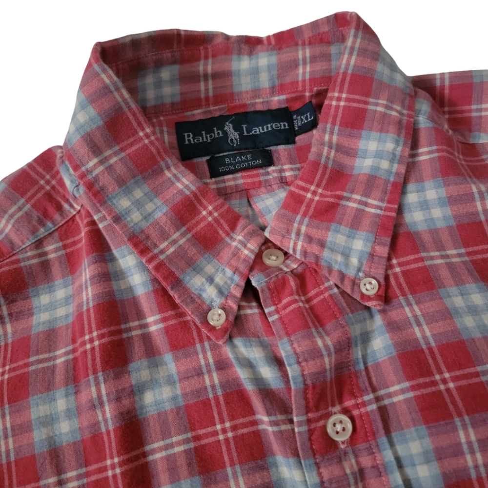 Ralph Lauren Men's XL Red Multicolor Plaid Short Sleeve Button Down Shirt